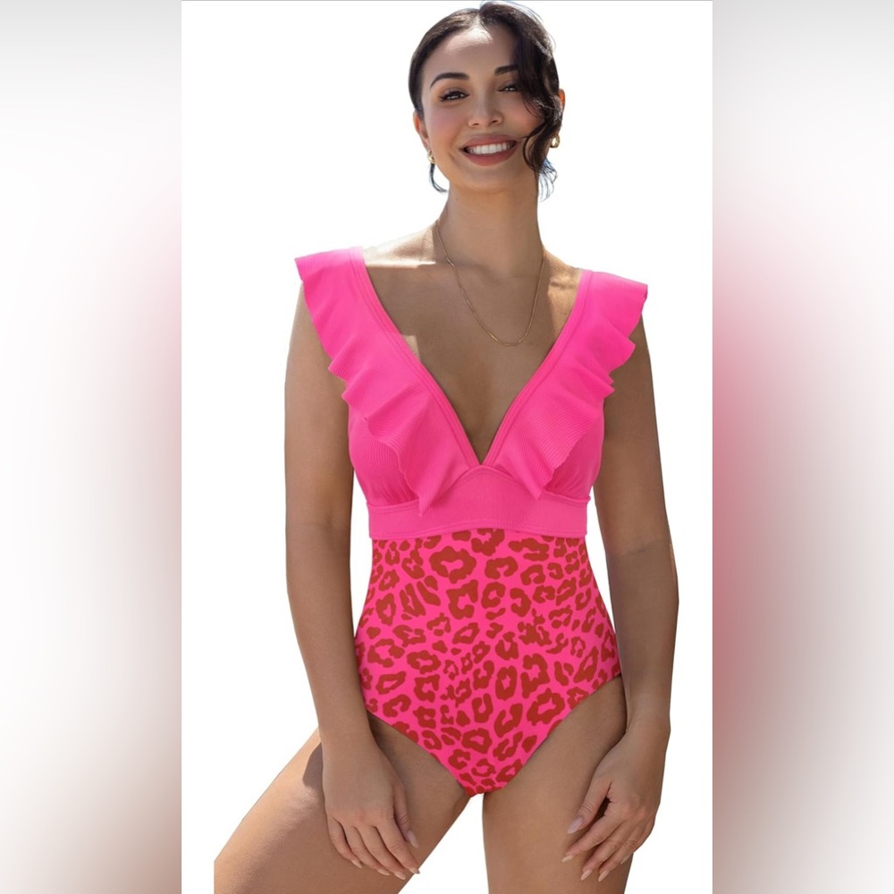 SPORLIKE One Piece Swimsuit Ruffle Cutout Bathing Twist Front V-neck Swimwear